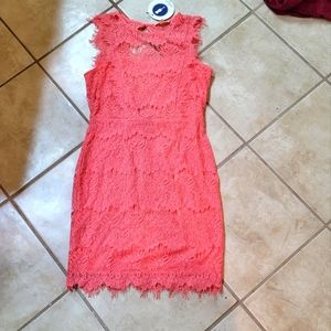 Main strip coral lace dress.